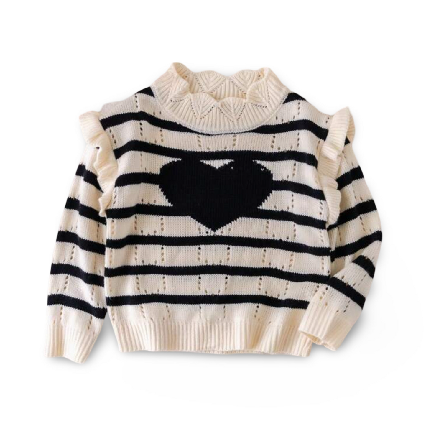 Heart & stripped knit sweater - Ally Pop