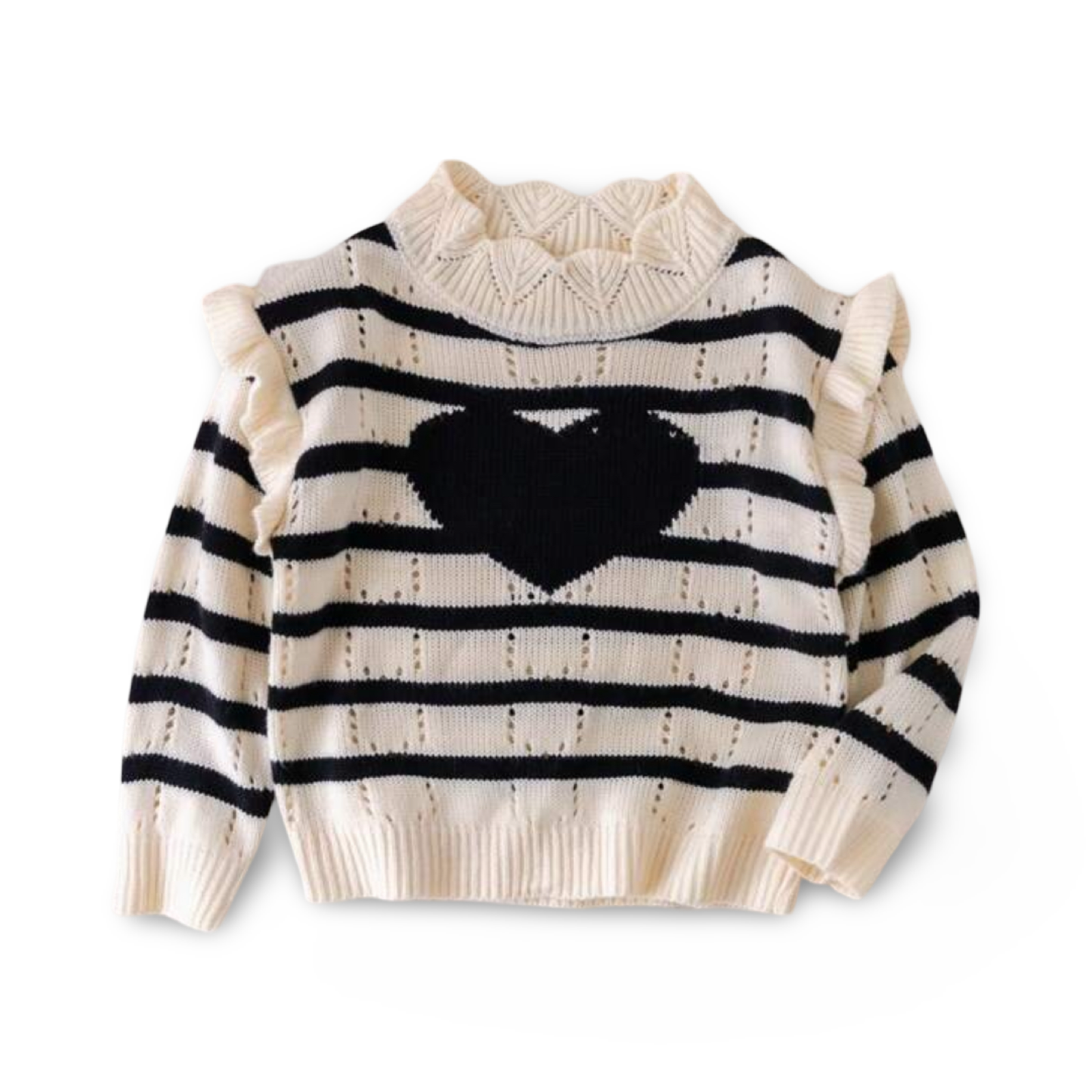 Heart & stripped knit sweater - Ally Pop