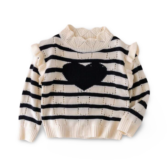 Heart & stripped knit sweater - Ally Pop