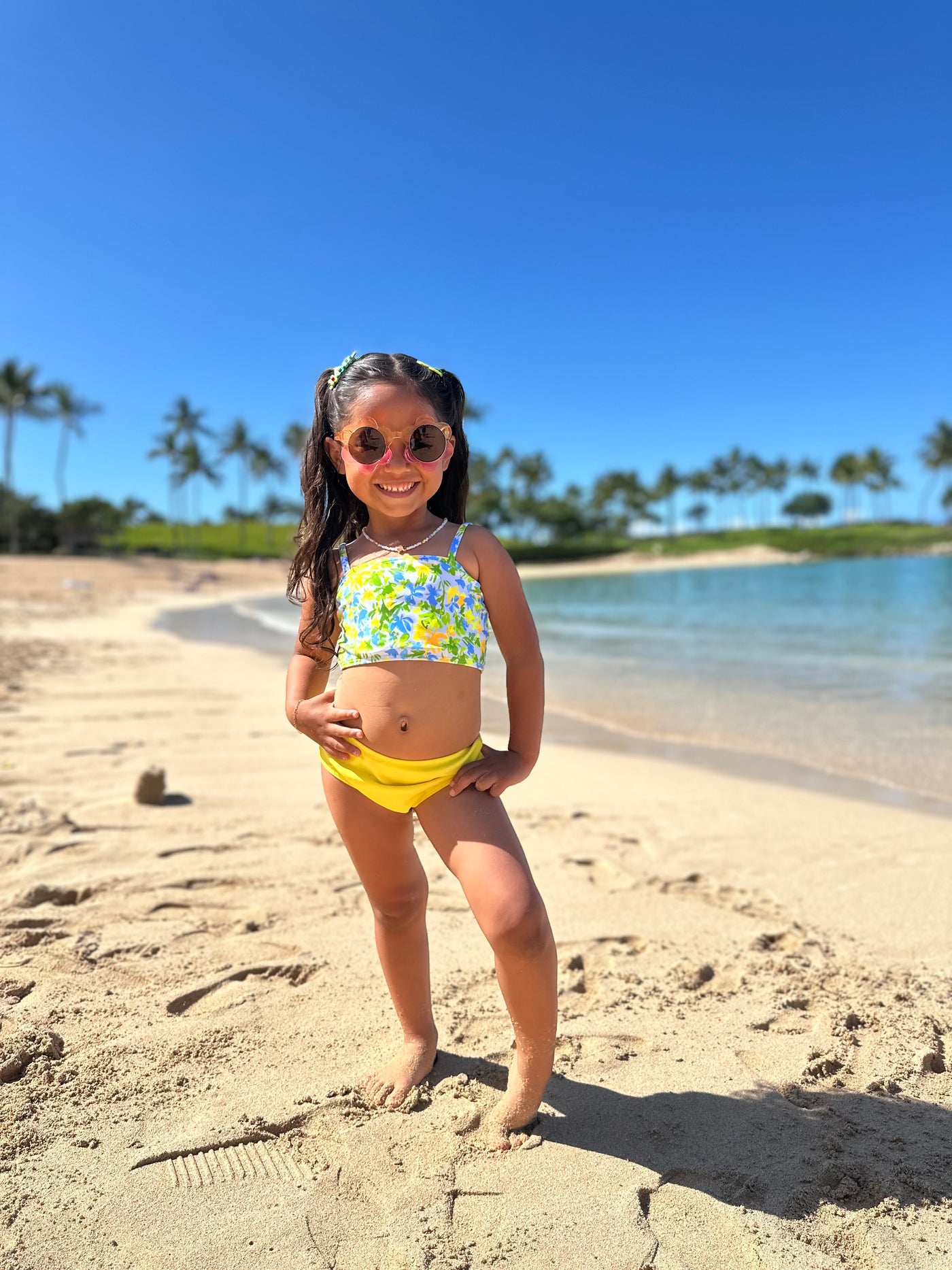 Yellow floral three piece bathing suit - Ally Pop