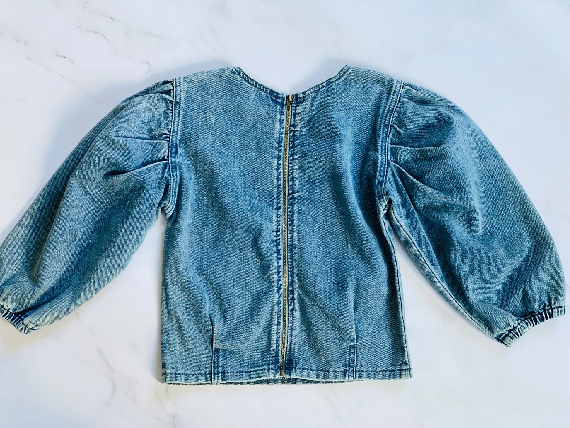 Ava Denim puff sleeve Top - Ally Pop