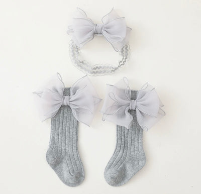 Baby knee high sock and matching bow - Ally Pop