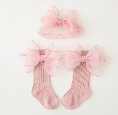 Baby knee high sock and matching bow - Ally Pop