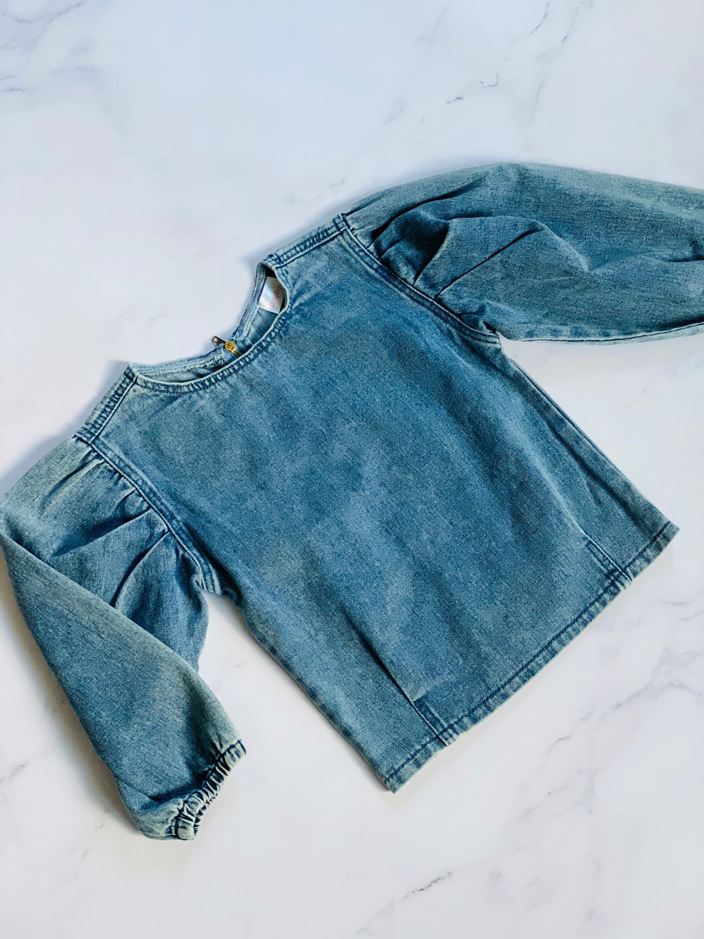 Ava Denim puff sleeve Top - Ally Pop